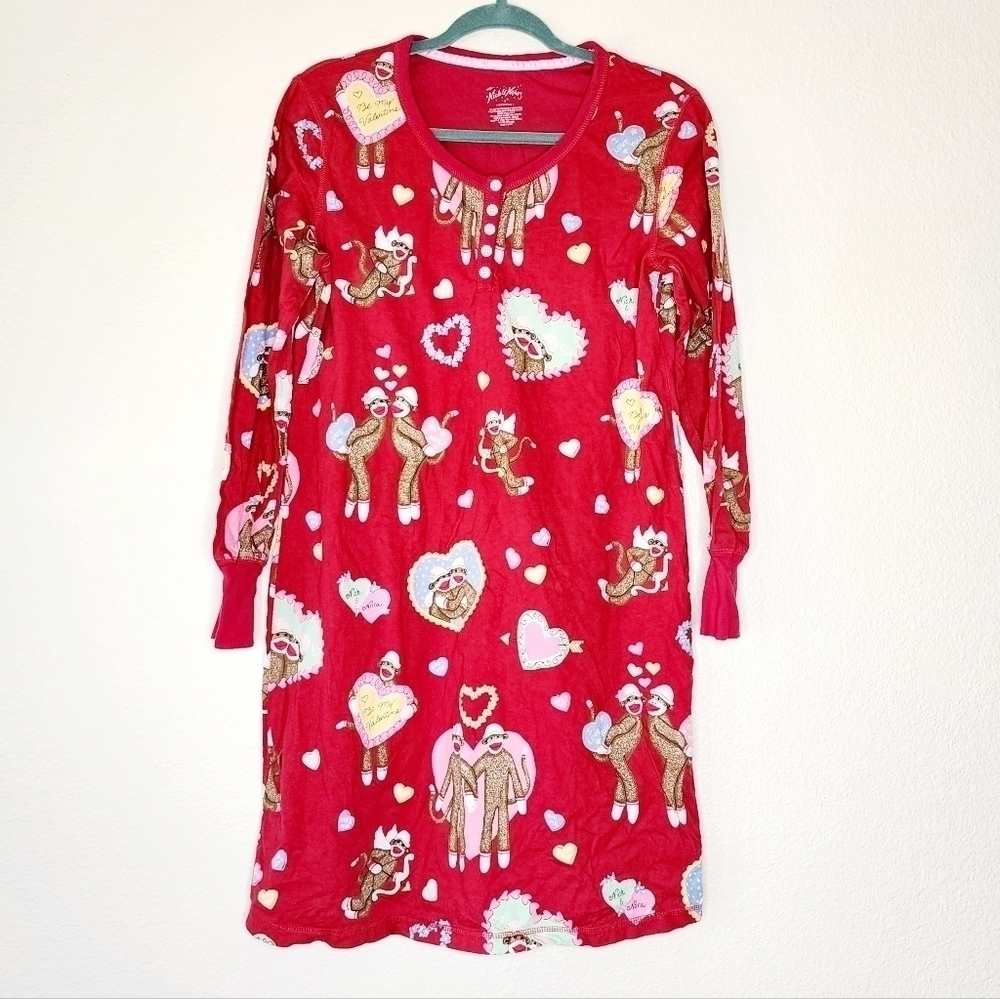 Nick & Nora Sock Monkey Valentine's Sleep Dress M